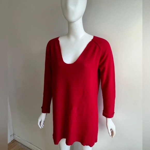 American Retro 100% Wool Womens Red V-Neck Long Sleeve Sweater Jumper - Picture 1 of 9